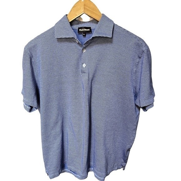 Tops - Paul Stuart Printed Blue and White Short Sleeve Polo Shirt XXL